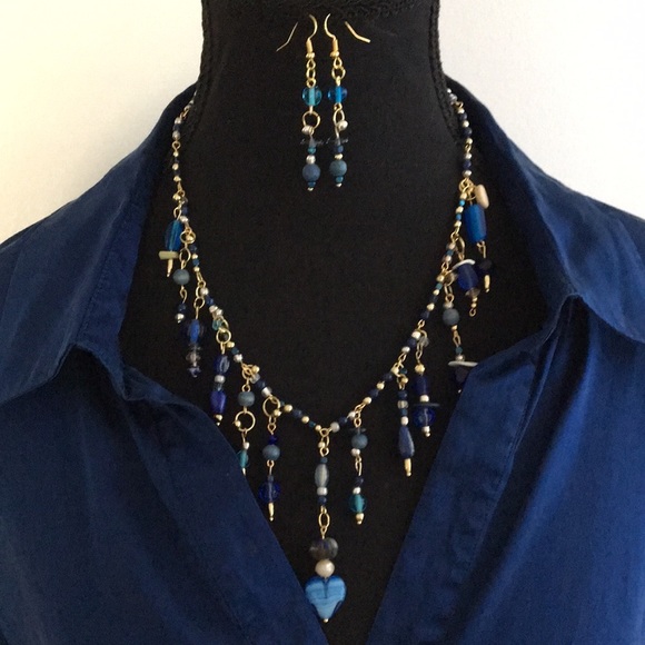 Bohemian Blue Statement Necklace & Earrings - Picture 2 of 6
